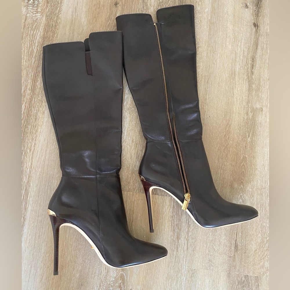 Michael Kors knee high heeled leather boots